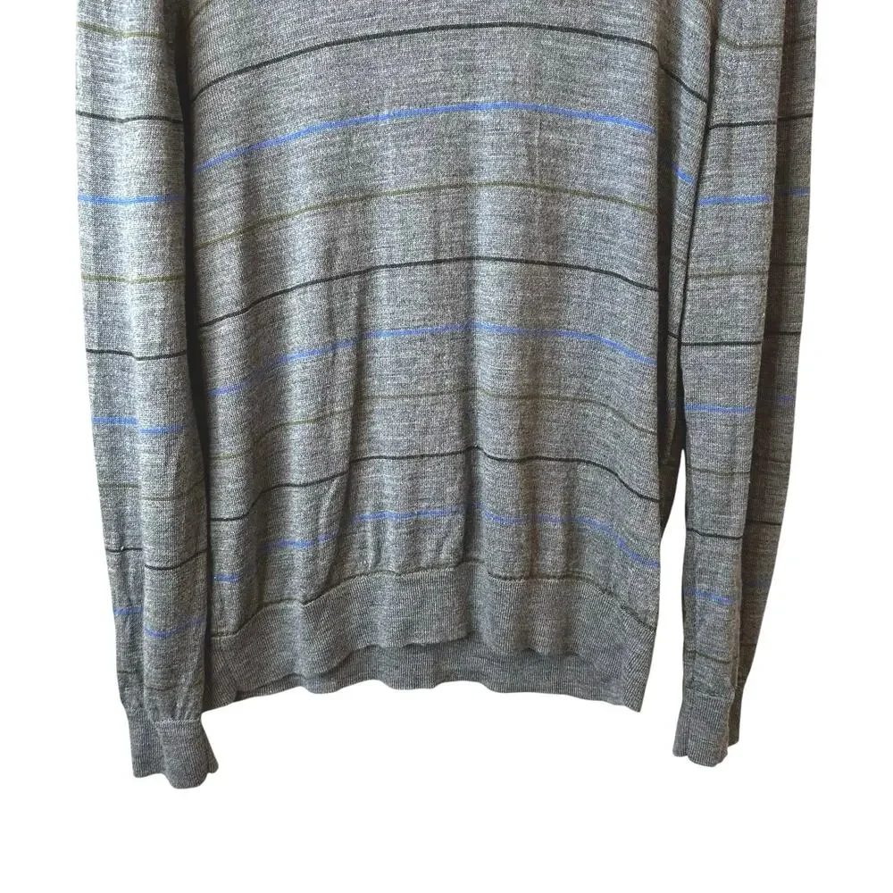 Banana Republic Mens 100% Merino Wool Striped Sweater Gray L Office Academia